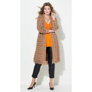 Artsy Fringe Long Length Muticolor Cardigan Duster Long Sleeve Knit Size M BOHO